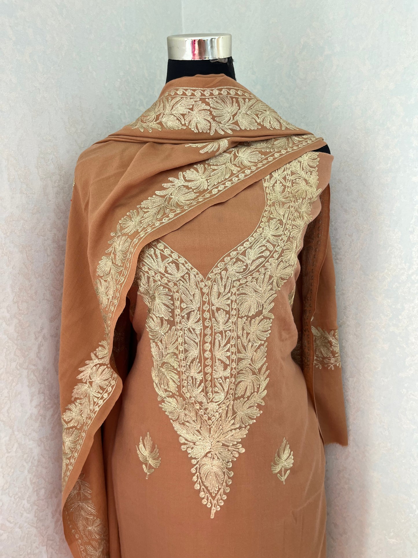 Beige Tilla Embroidered 3pc Suit Stole