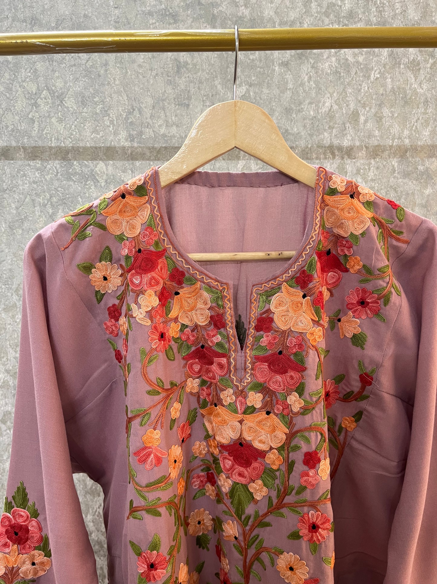 Rose Pink Cotton Aari Work Pheran