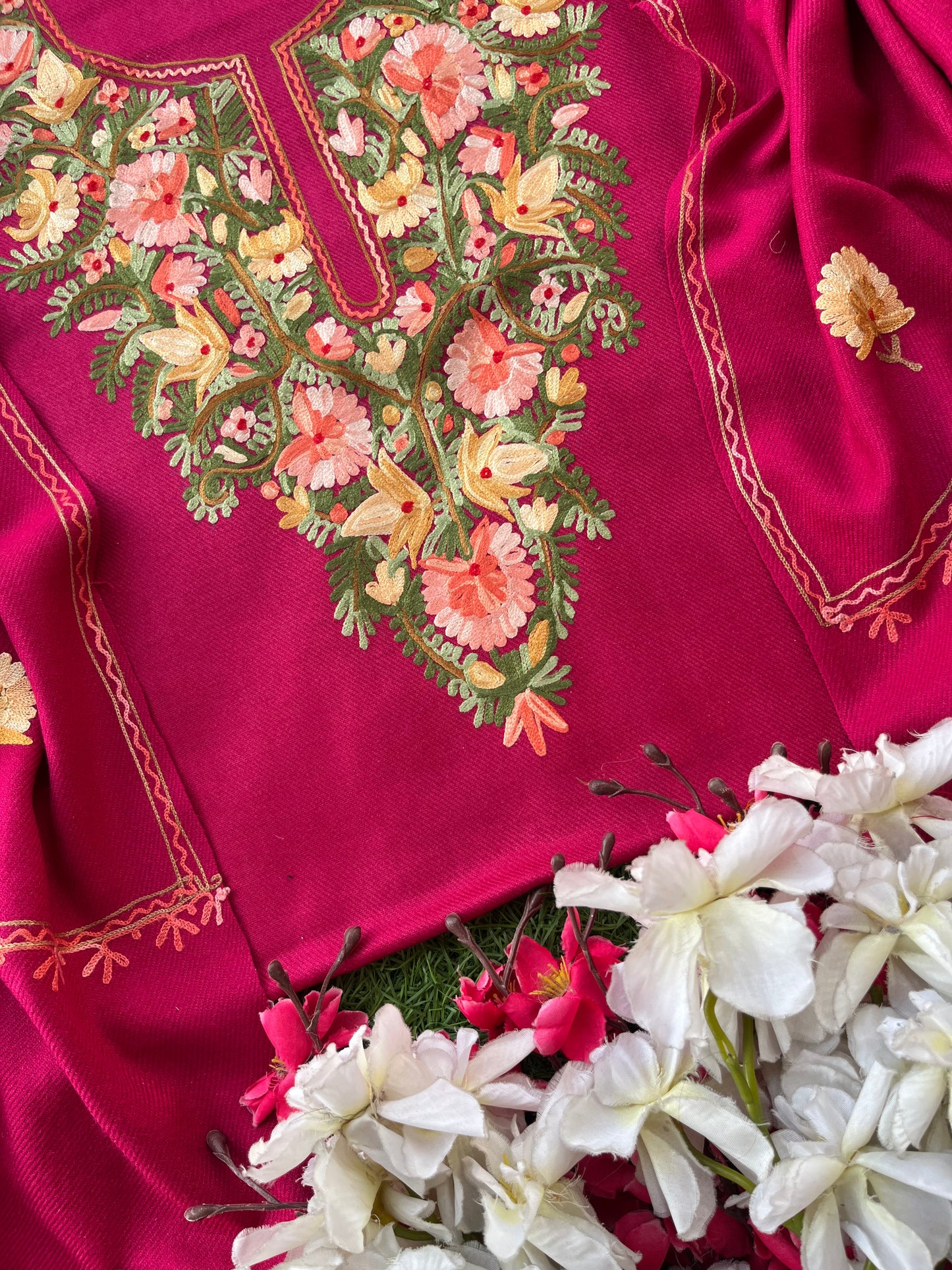 Hot pink Woollen Aari Embroidered 3pc suit