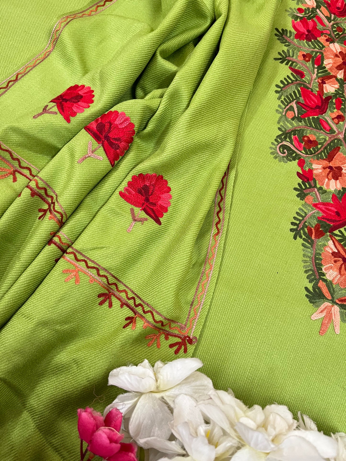 Pista Green Woollen Aari Embroidered 3pc suit