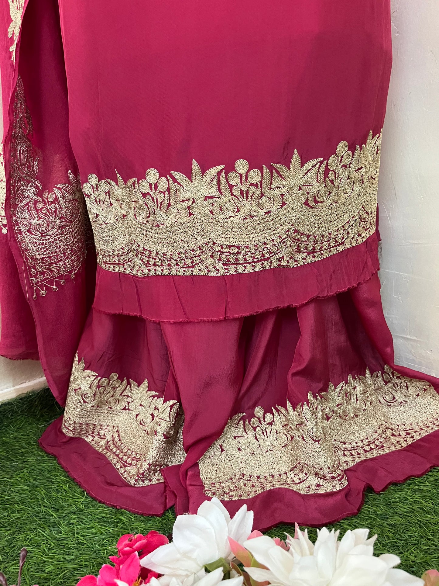 Fuchsia Pink Crape Kashmiri Suit