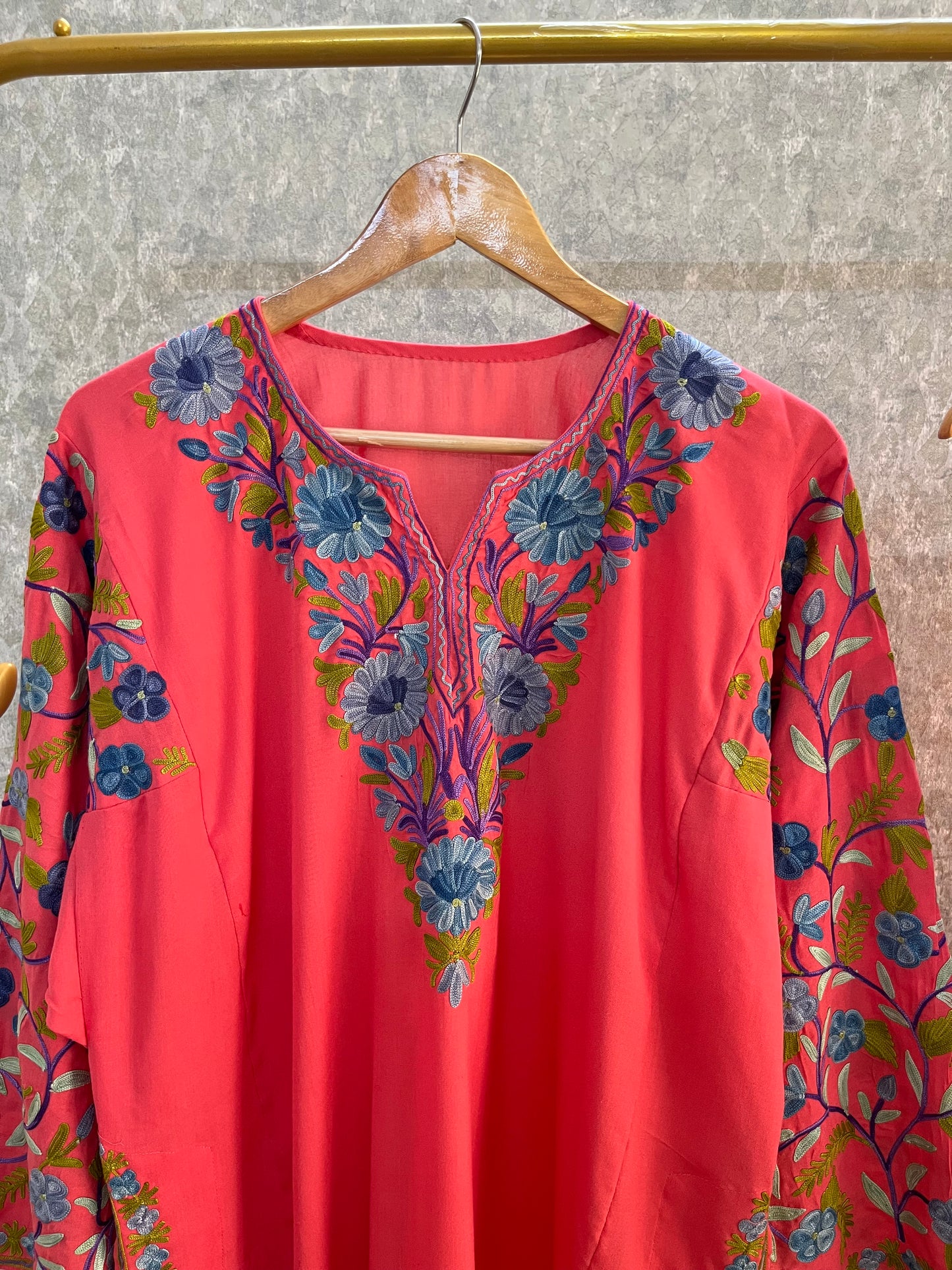 Carrot Pink Cotton Arm Jaal Pheran Set