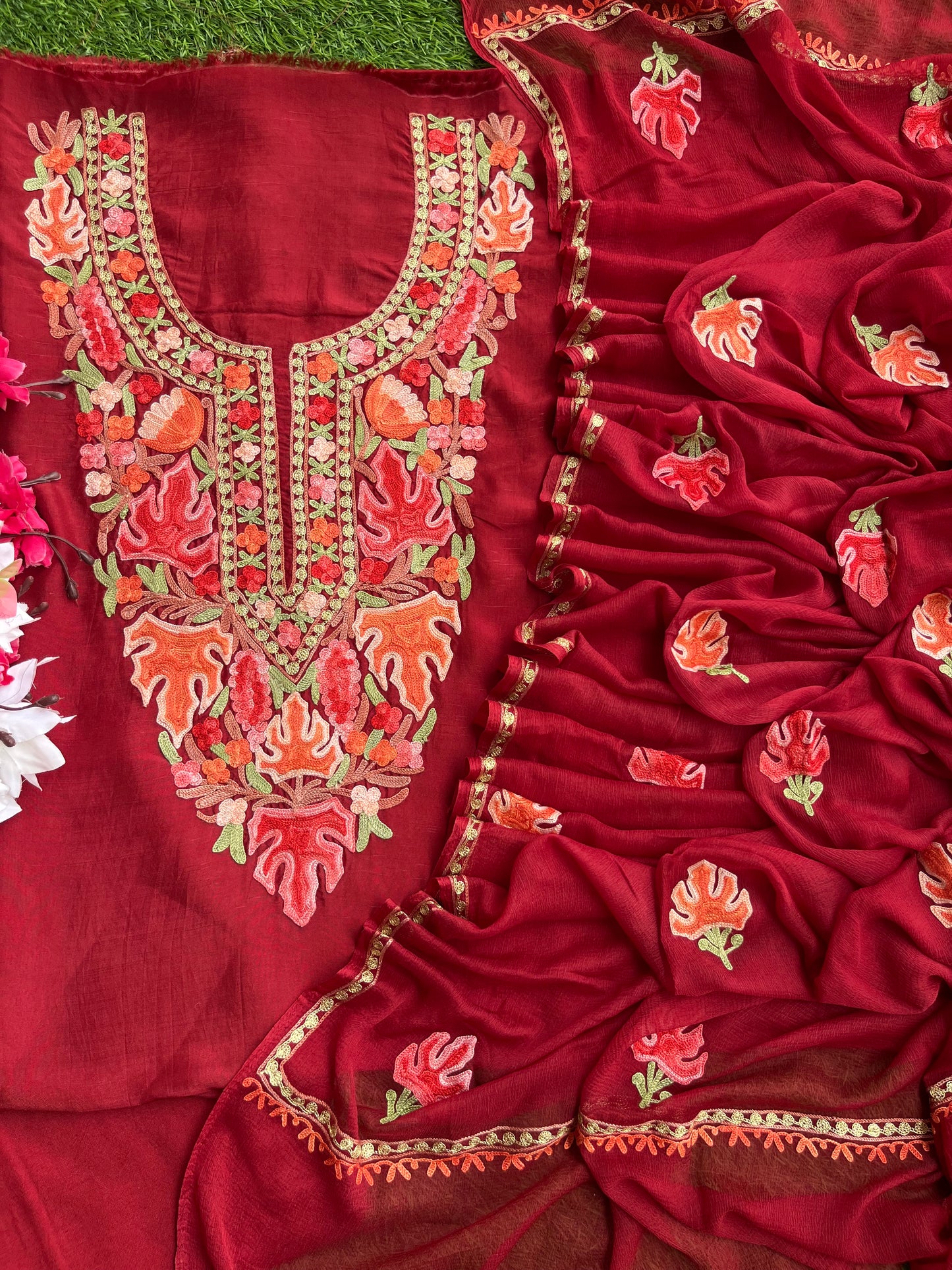 Maroon Opada Silk Kashmiri Suits