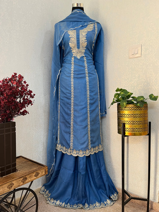 Soft Blue Sanam’ Silk Tilla Kashmiri Suit