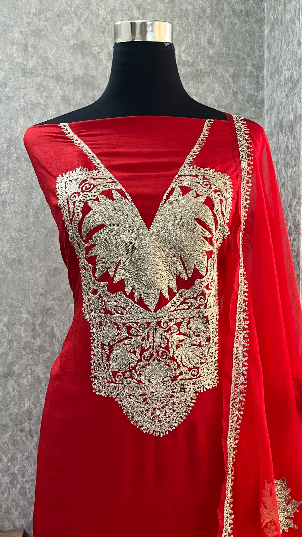 Red Silk Tilla Embroidered Suit