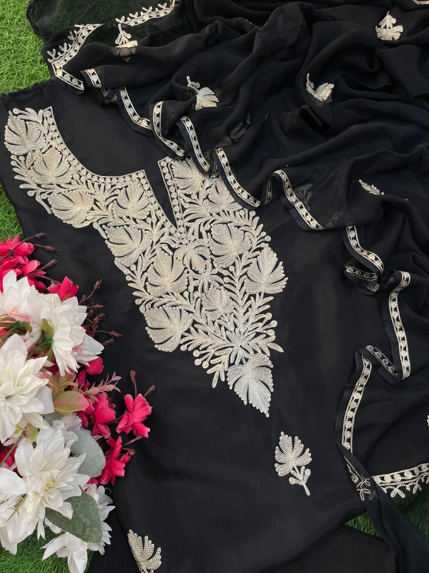 Black Silk Tilla Kashmiri Suit