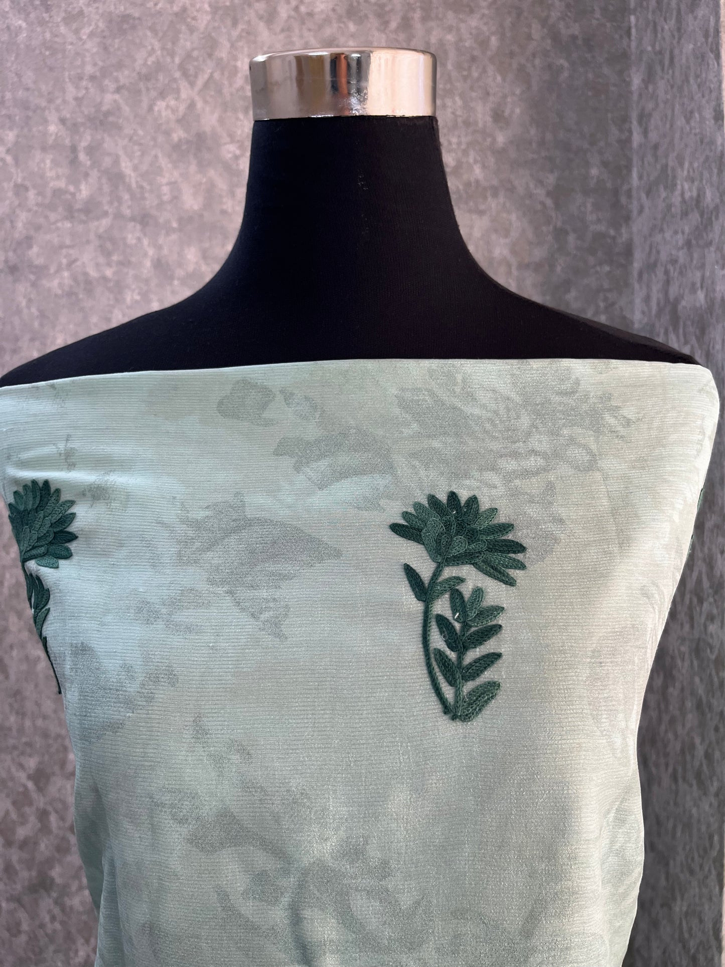 Mint Green Self Work Satin Cotton Unstitched Co-ord Set
