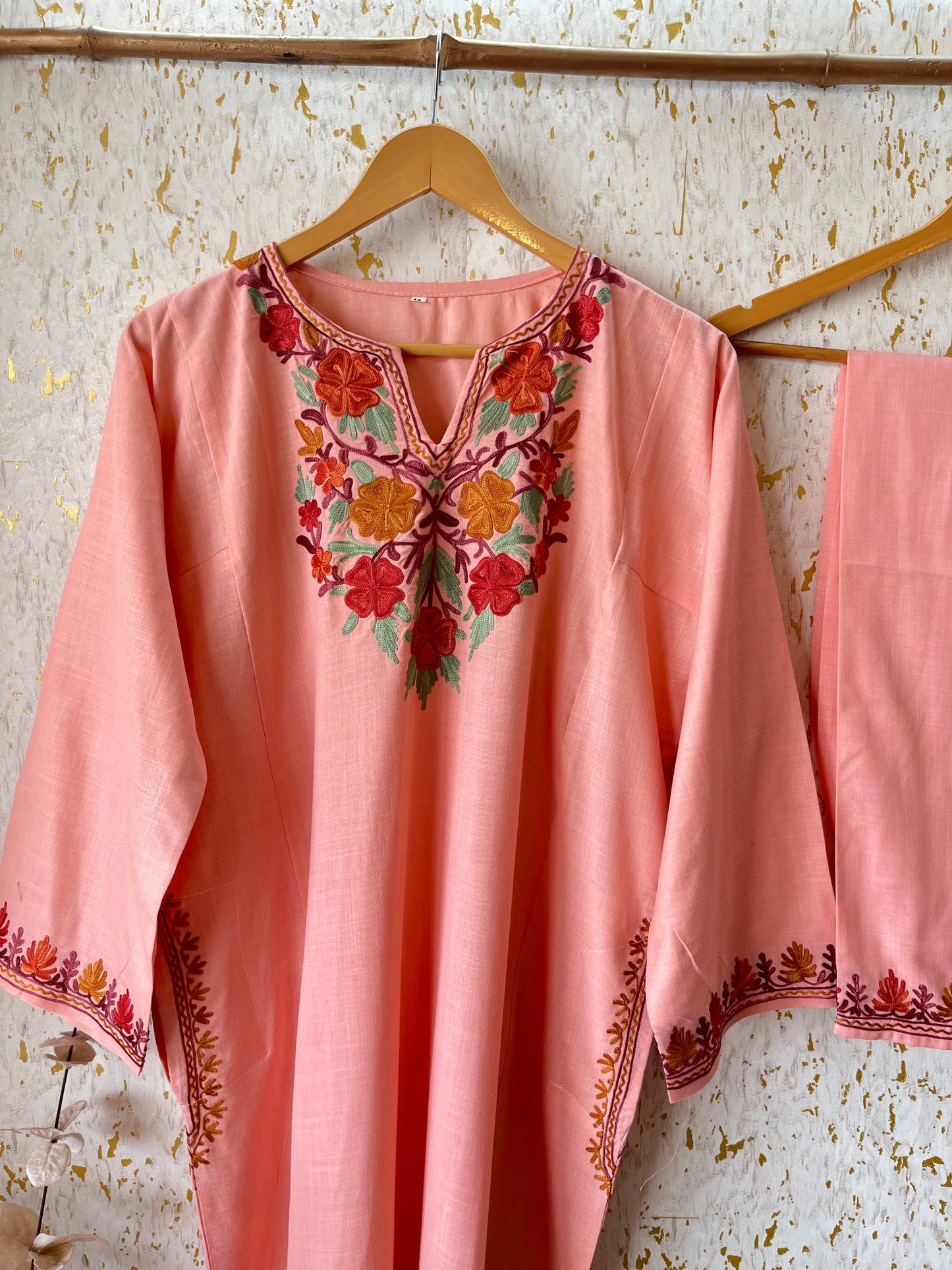 Peach Color Cotton Pheran Set (Free Size)