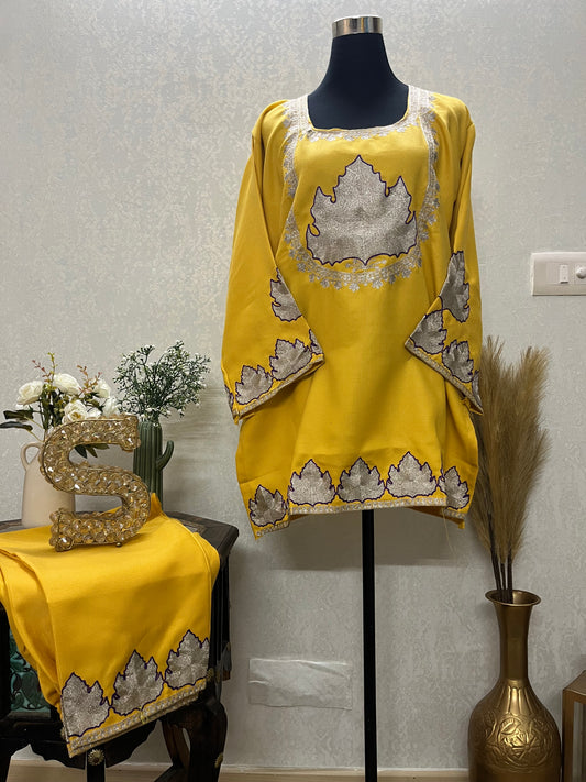 Yellow Woollen Kashmiri Co-Ord Set ( Size 44)