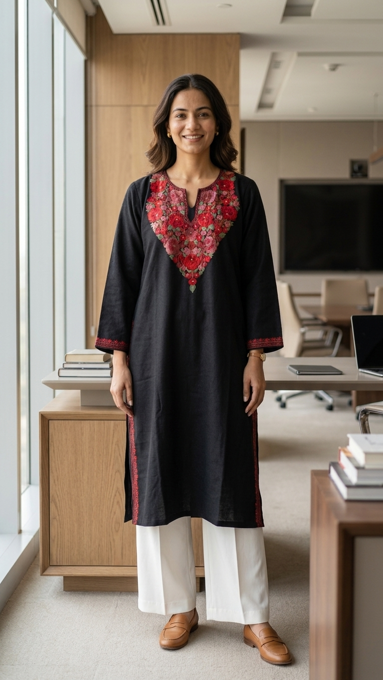 Black Aari Embroidered Wool Pheran