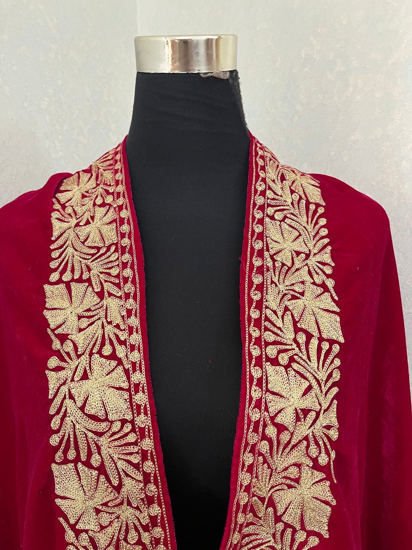 Hot pink Tilla Embroidered Velvet Cape