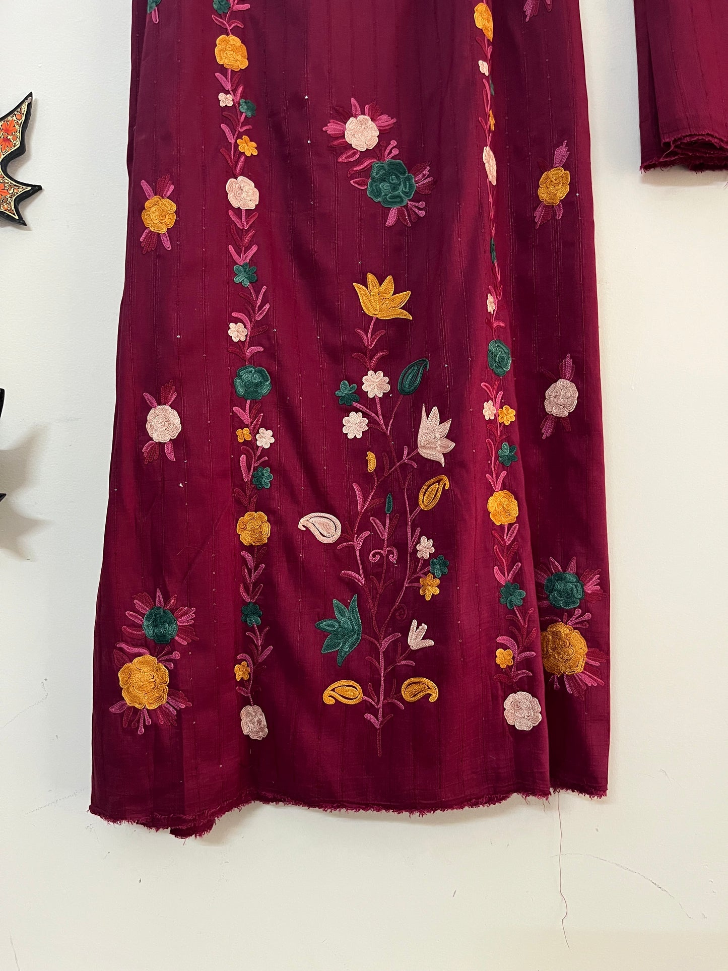 Burgundy Muslin Cotton Striped Sequin Pattern Unstitched Co-ord Set