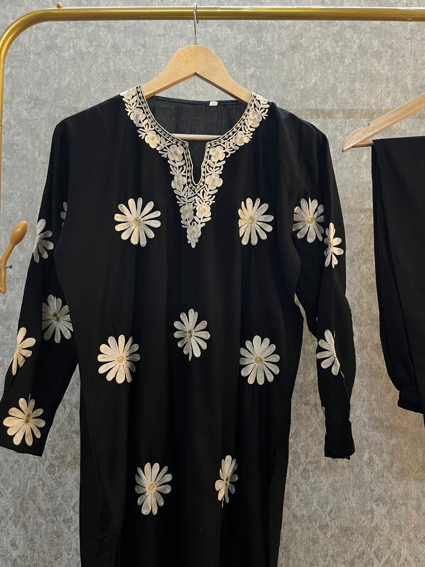 Black Cotton Embroidered Co-ord Set(40)