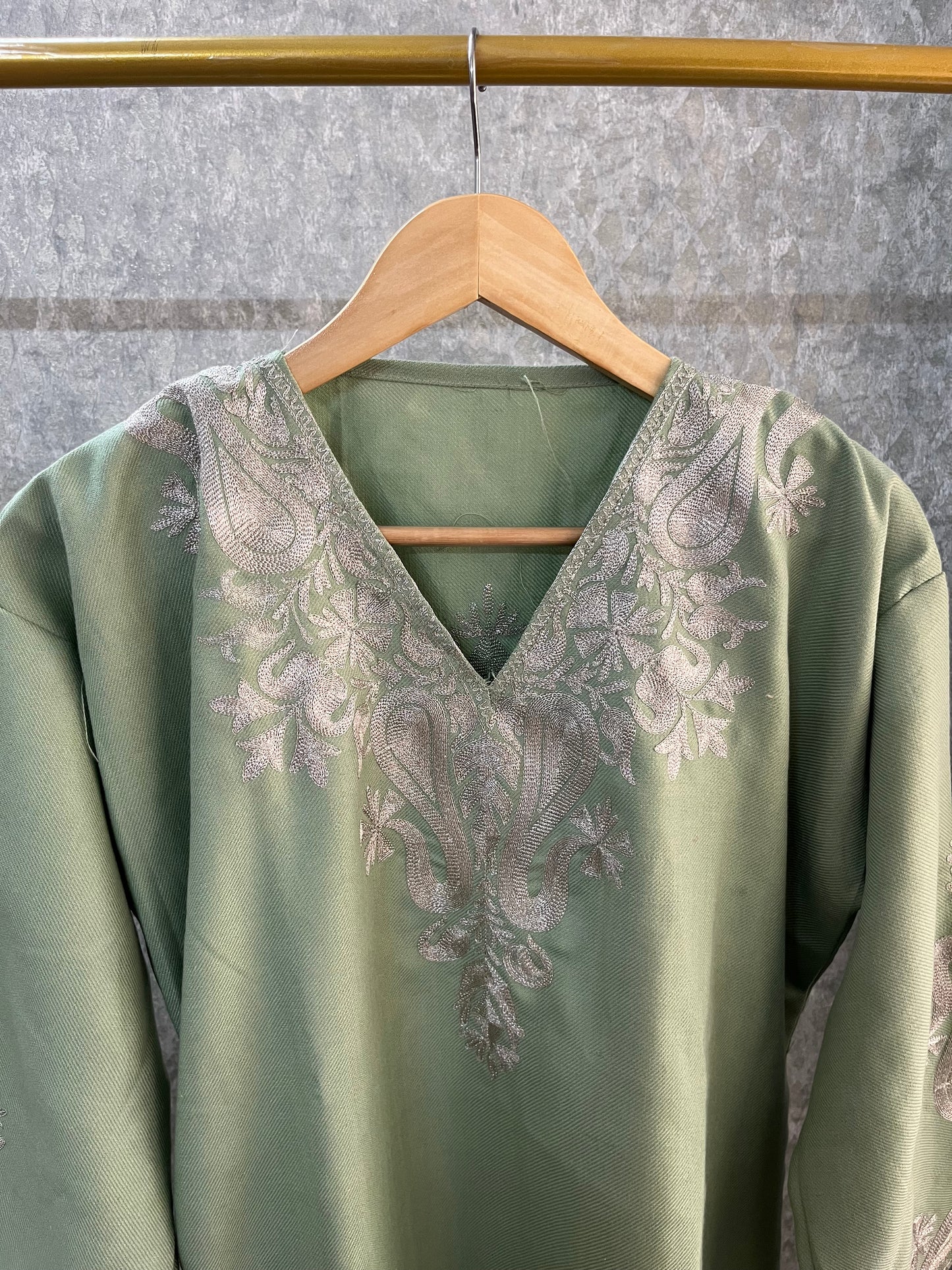 Light Green Woollen Kashmiri Co-Ord Set ( Size 48)