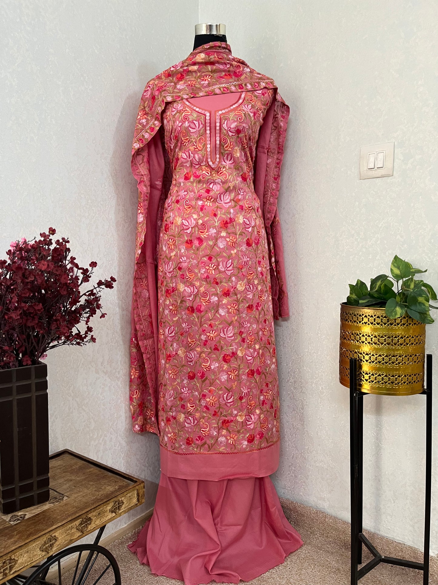 Pink Cotton Kashmiri Suit