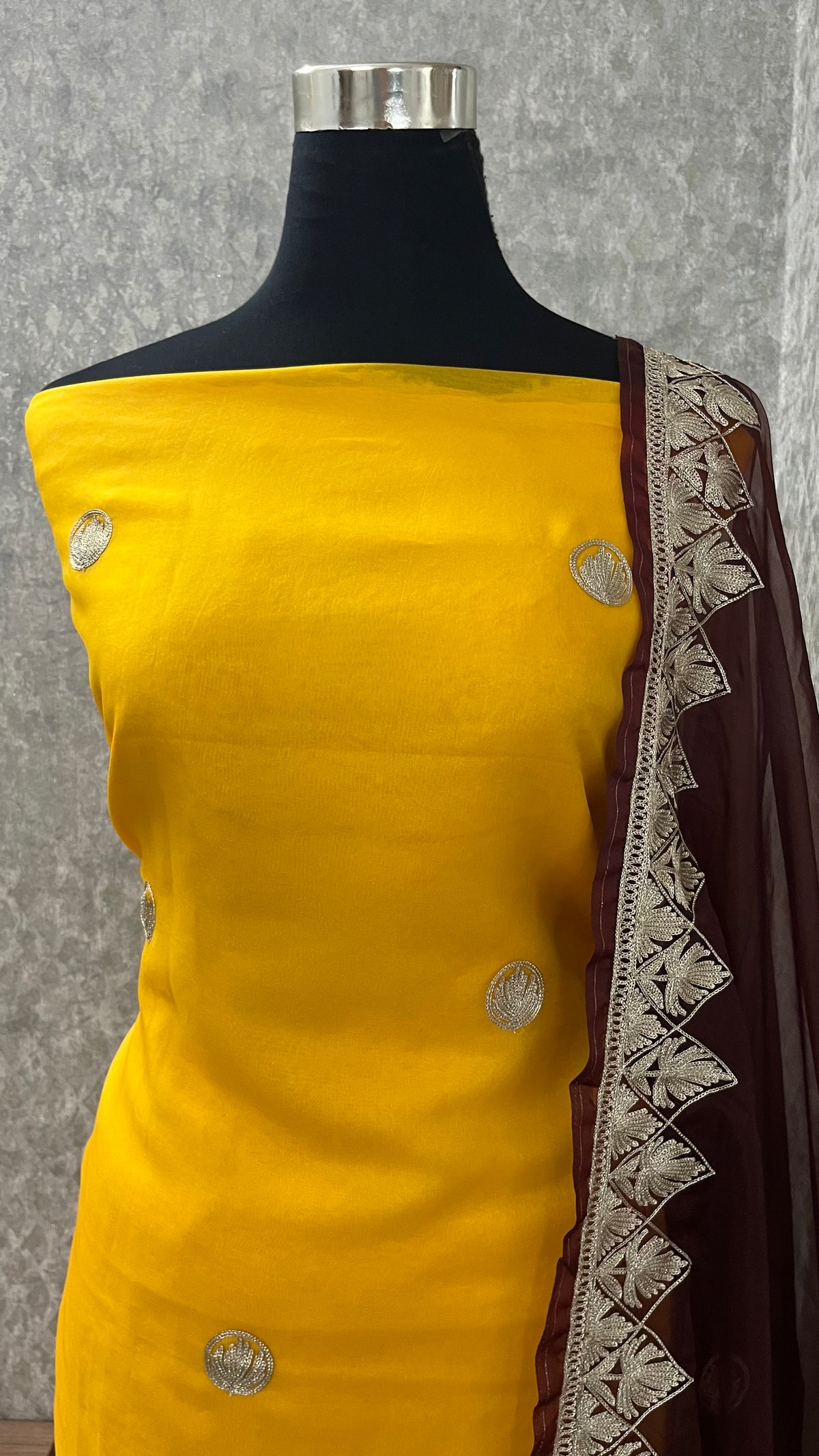 Yellow Soft Tissue Kashmiri Suit