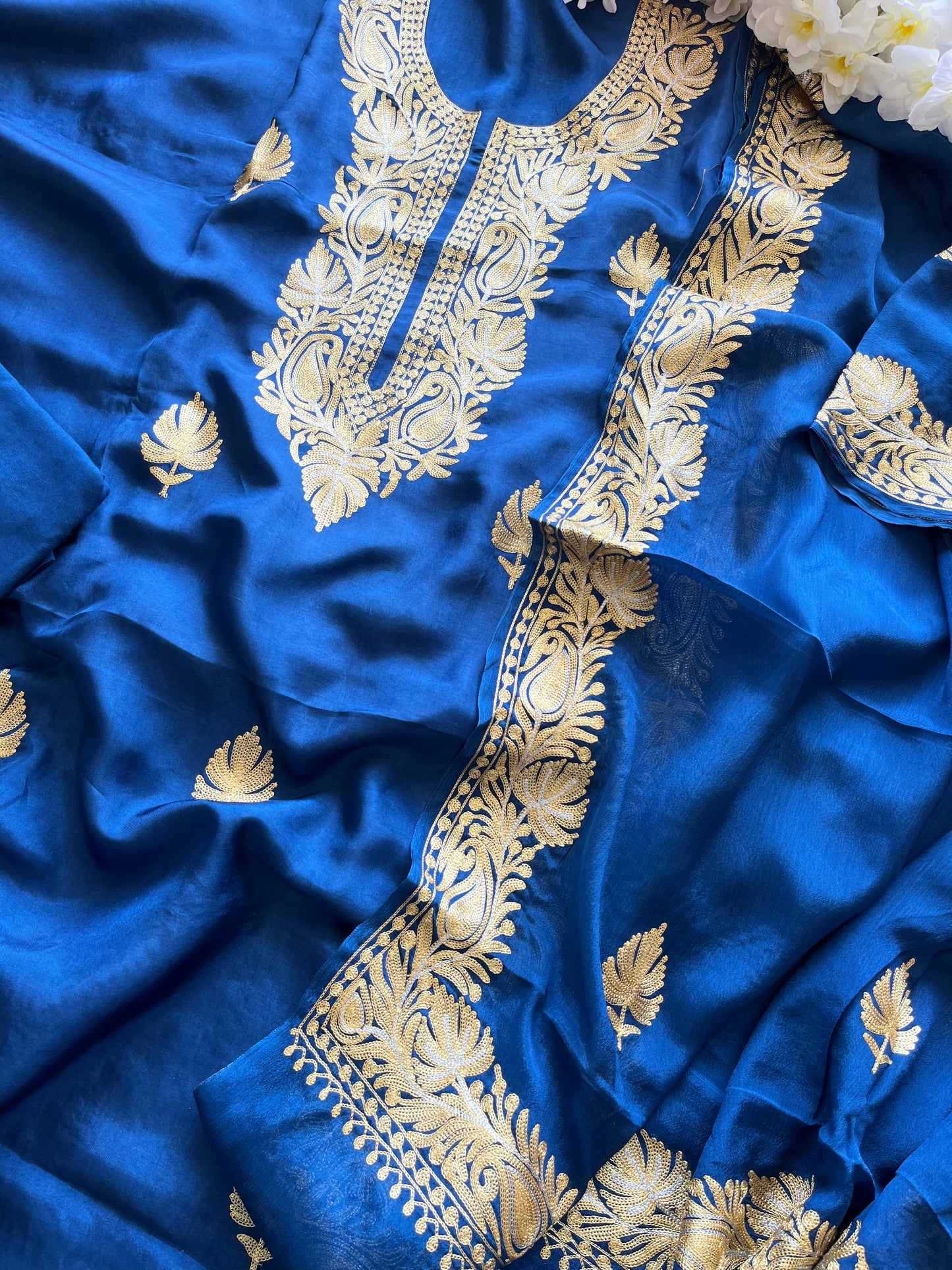 ‘Kalaa’ Royal Blue Opada Silk Tilla Embroidered Suit material (on Order)