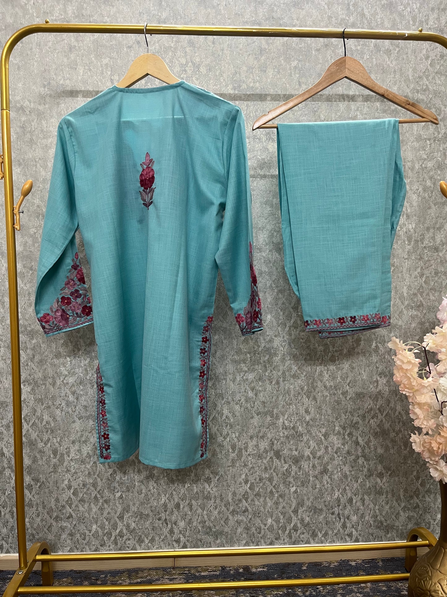 Sky Blue Cotton Stitched Co-ord Set (42)