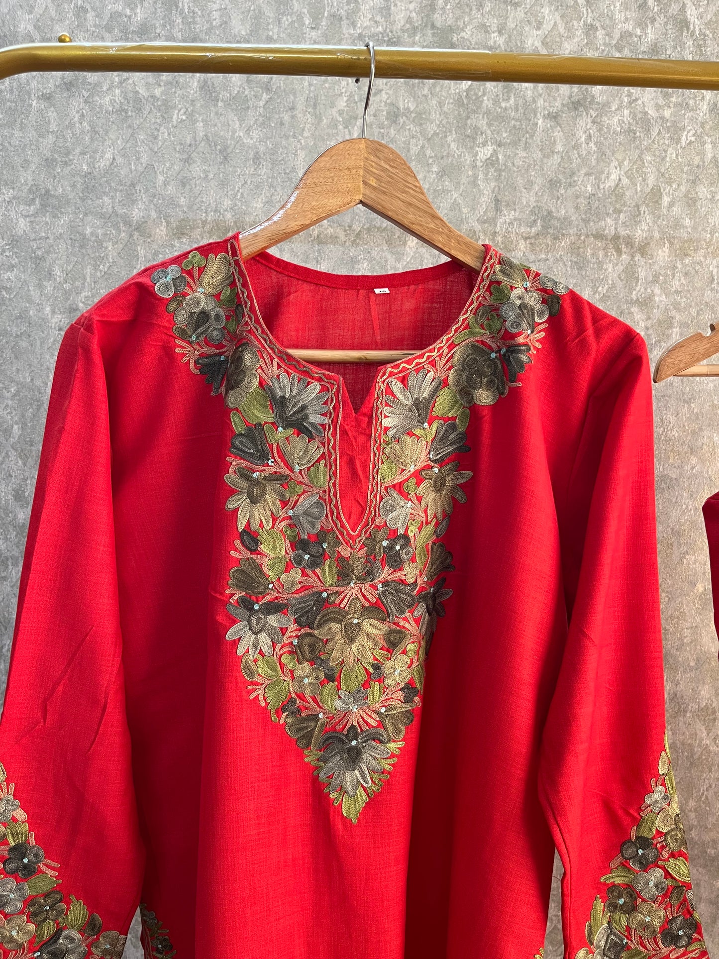 Red Cotton Stitched Co-ord Set (44)