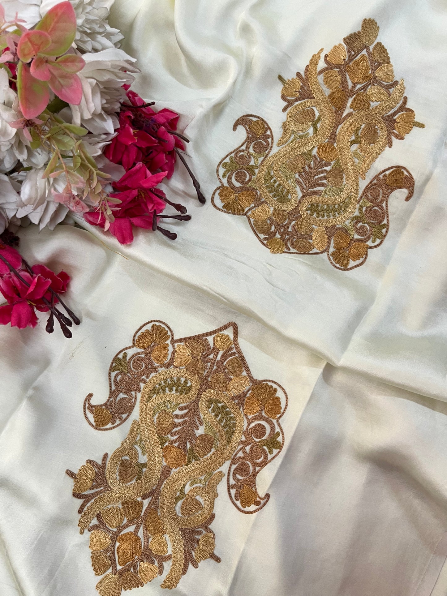 Ivory Satin Cotton Kashmiri Suit