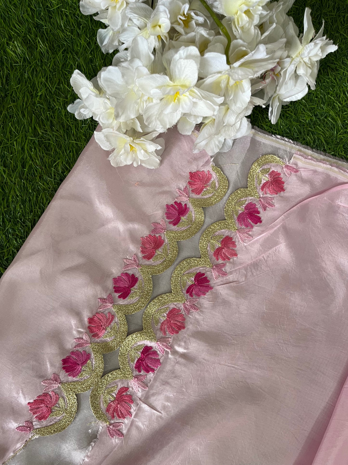 Sanam’ Baby Pink Silk Aari Embroidered Suit material