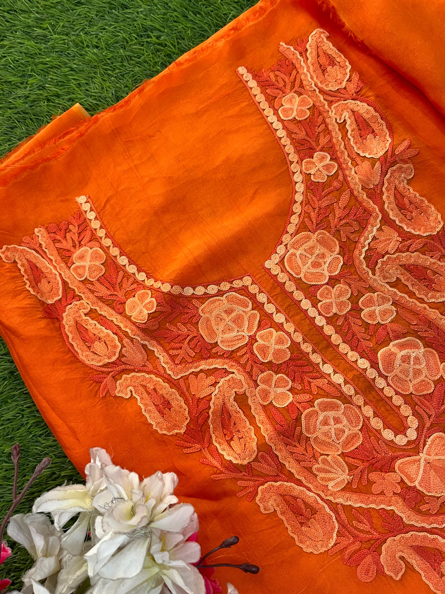 Orange Opada Silk Kashmiri Suit