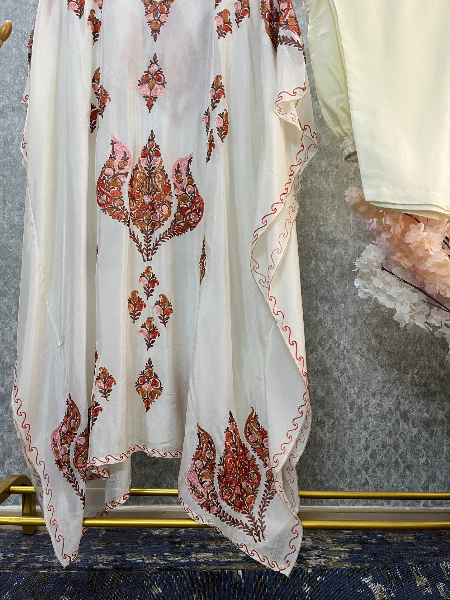 Ivory Opada Silk Kashmiri Kaftan Set