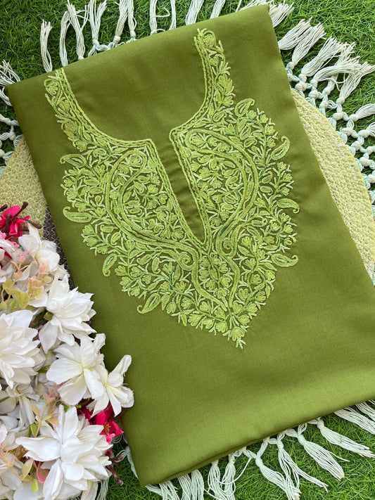 Heena Green Cotton Two Piece Suit (Hand Embroidered)