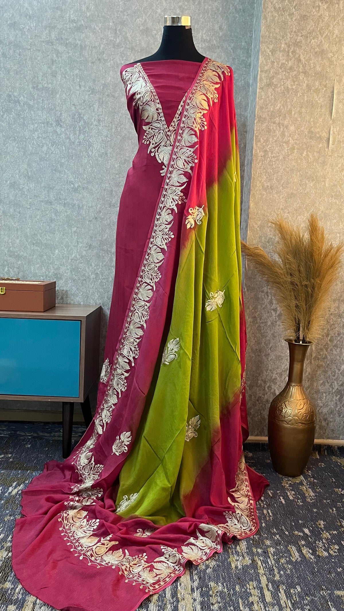 Magenta pink Sanam Silk Kashmiri Suit