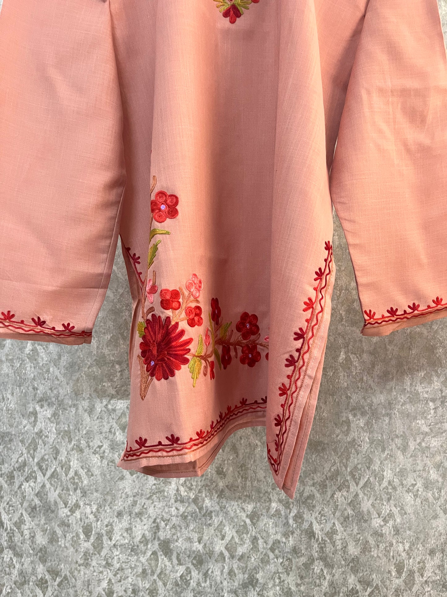 Soft Pink Cotton Aari Work Kurta