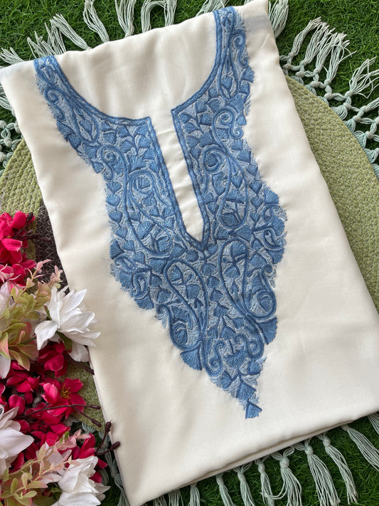 Off White Cotton Two Piece Suit (Hand Embroidered)