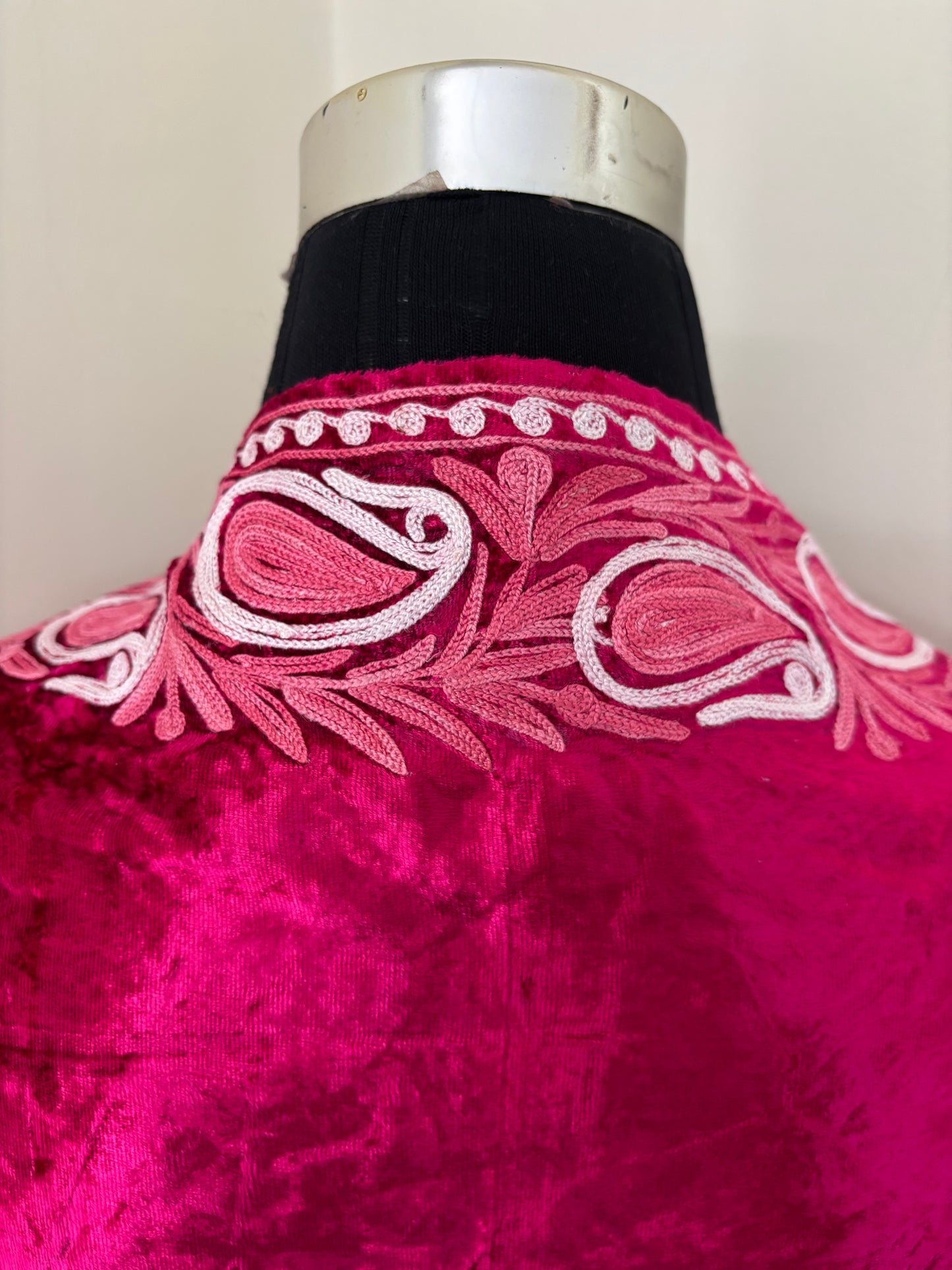 Hot Pink Aari Embroidered Makhmal Cape