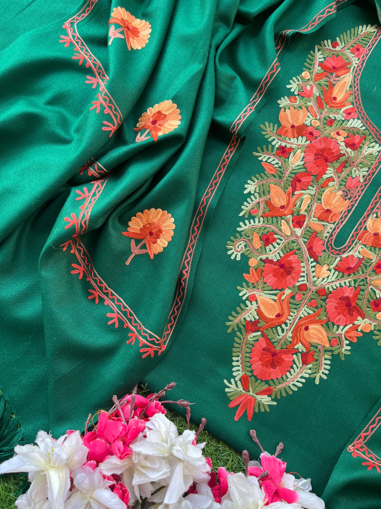 Bottle Green Woollen Aari Embroidered 3pc suit
