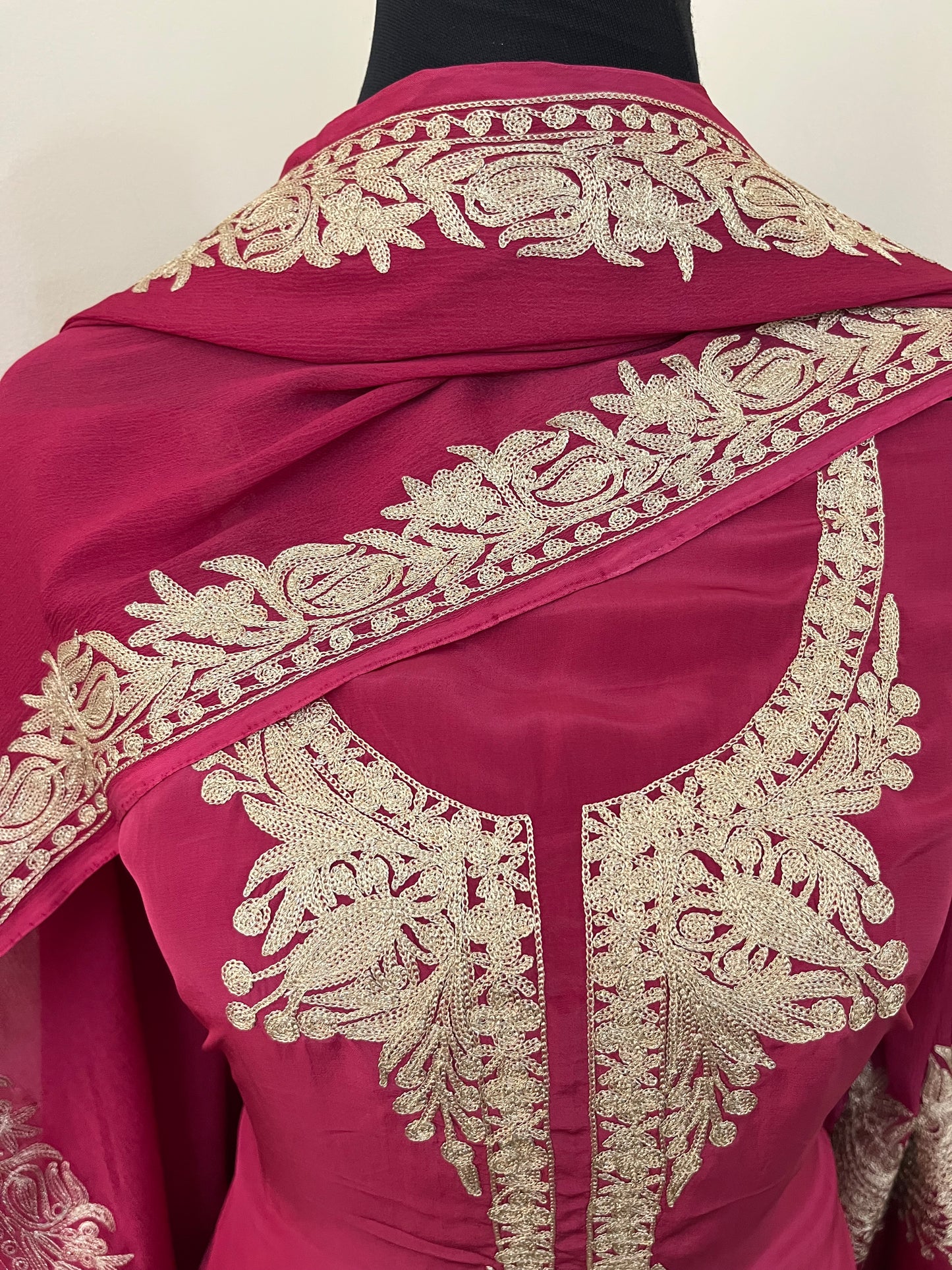 Fuchsia Pink Crape Kashmiri Suit