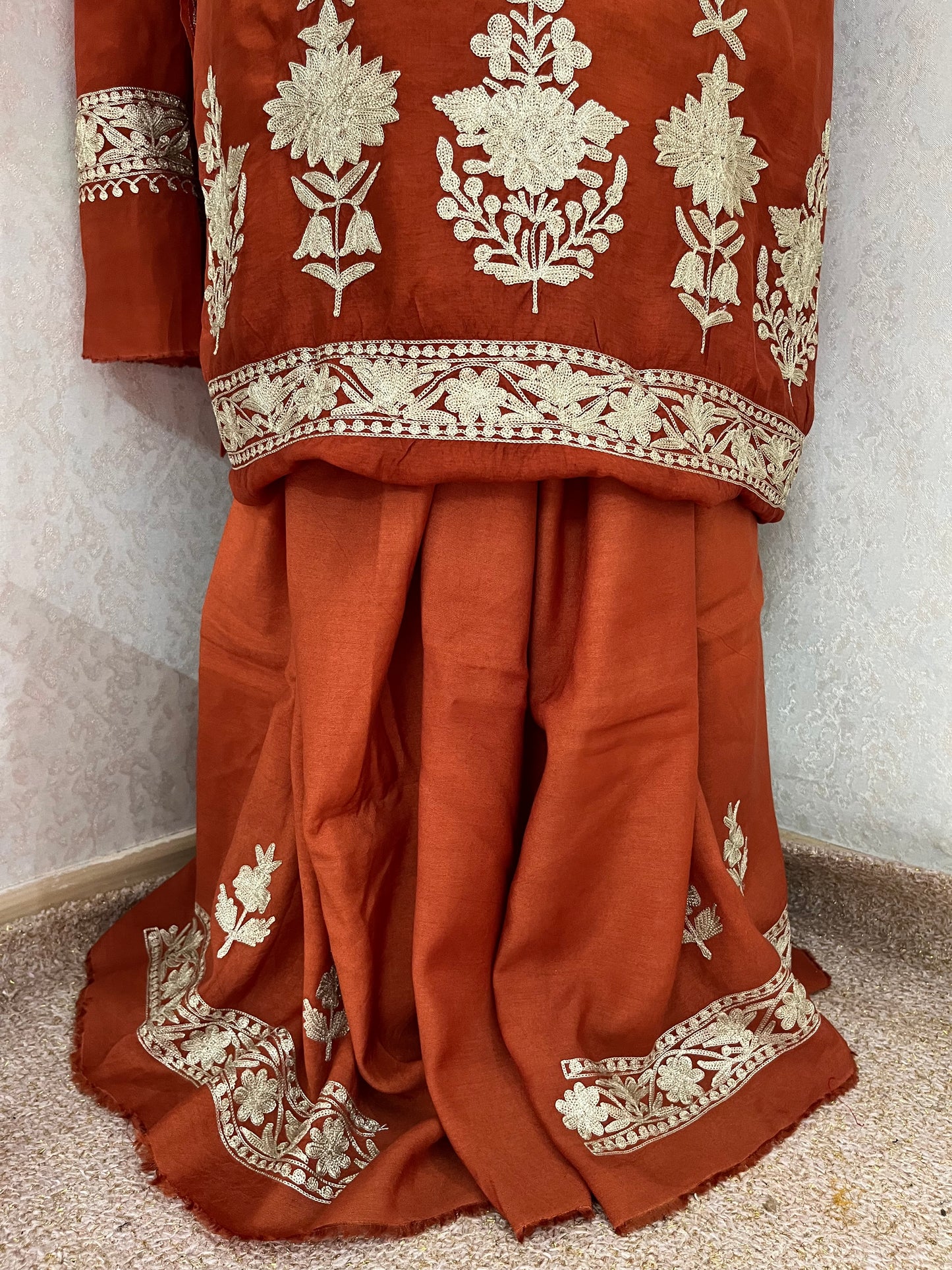 Rust Sanam Silk Kashmiri Suit