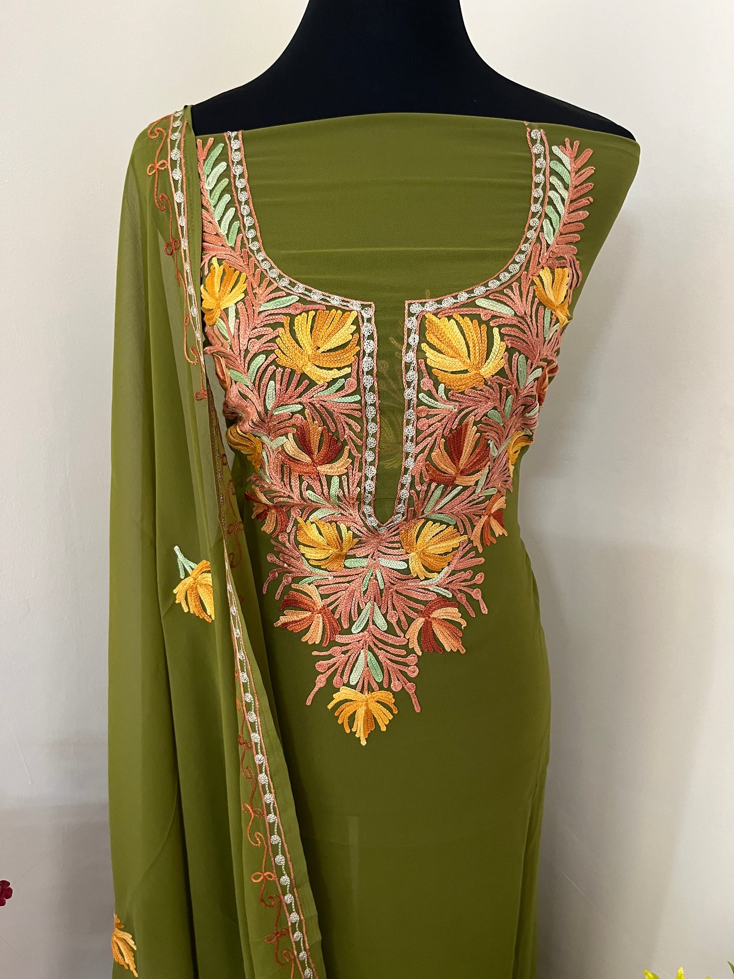 Forest Green Georgette Shirt and Dupatta Aari Embroidered Suit