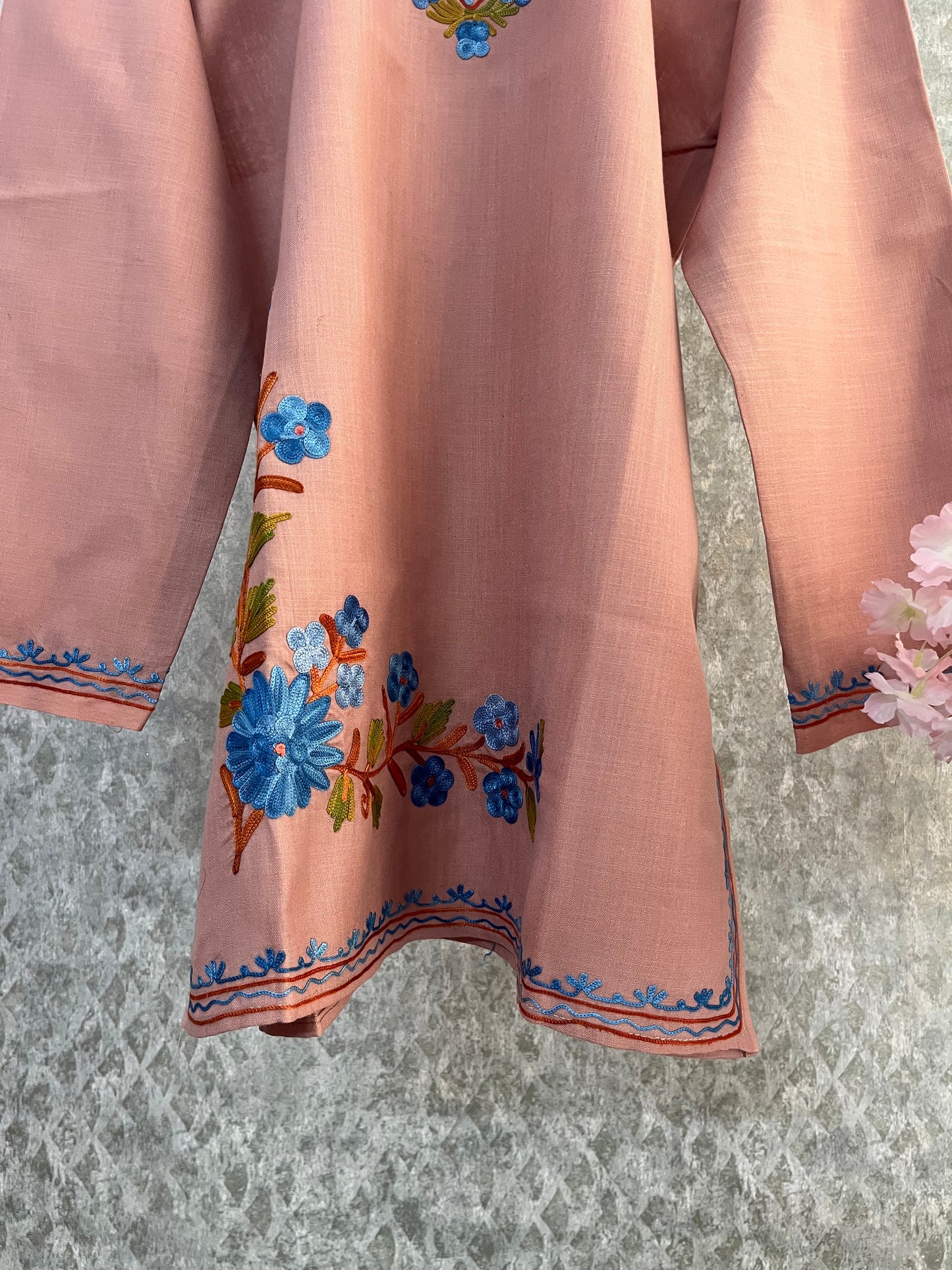 Soft Pink Cotton Aari Work Kurta