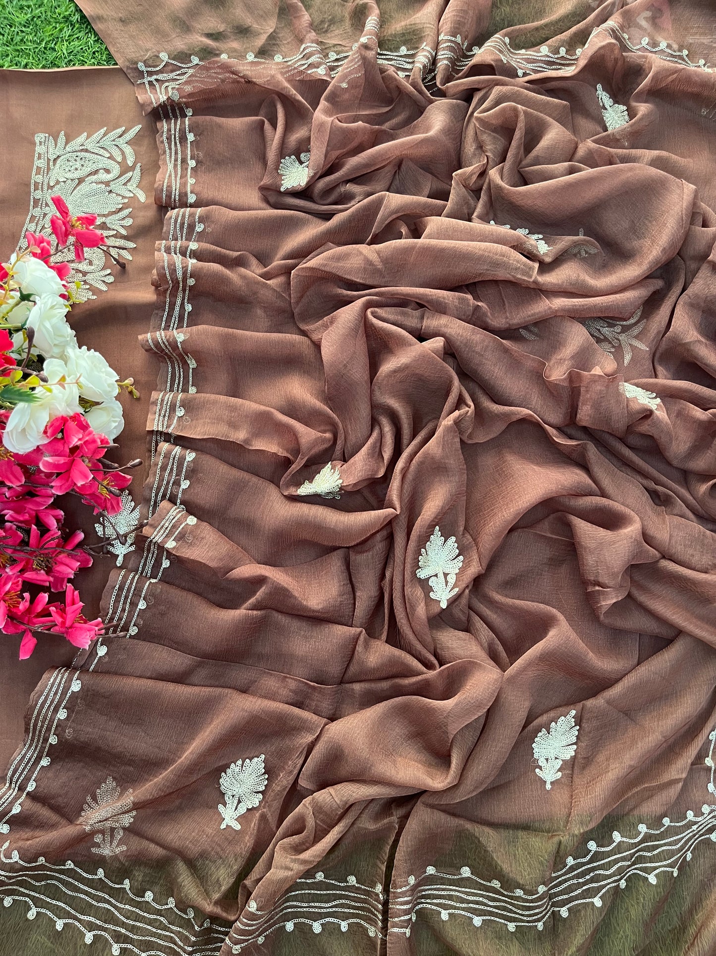 Coffee Brown Silk Tilla Kashmiri Suit