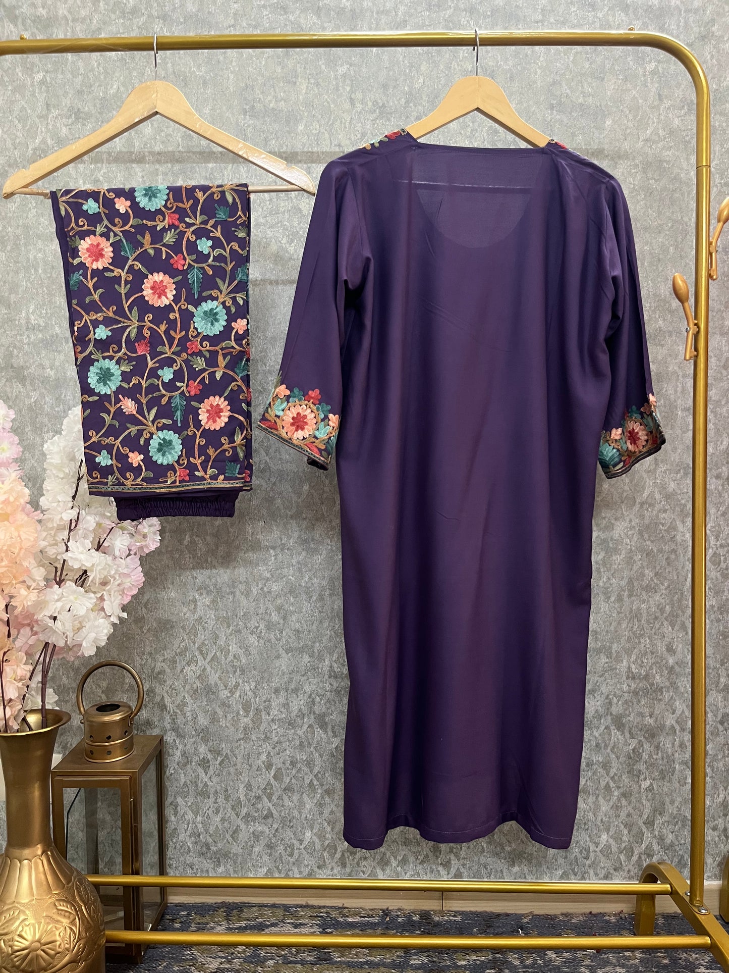 Purple Cotton Stitched Co-ord Set(46)