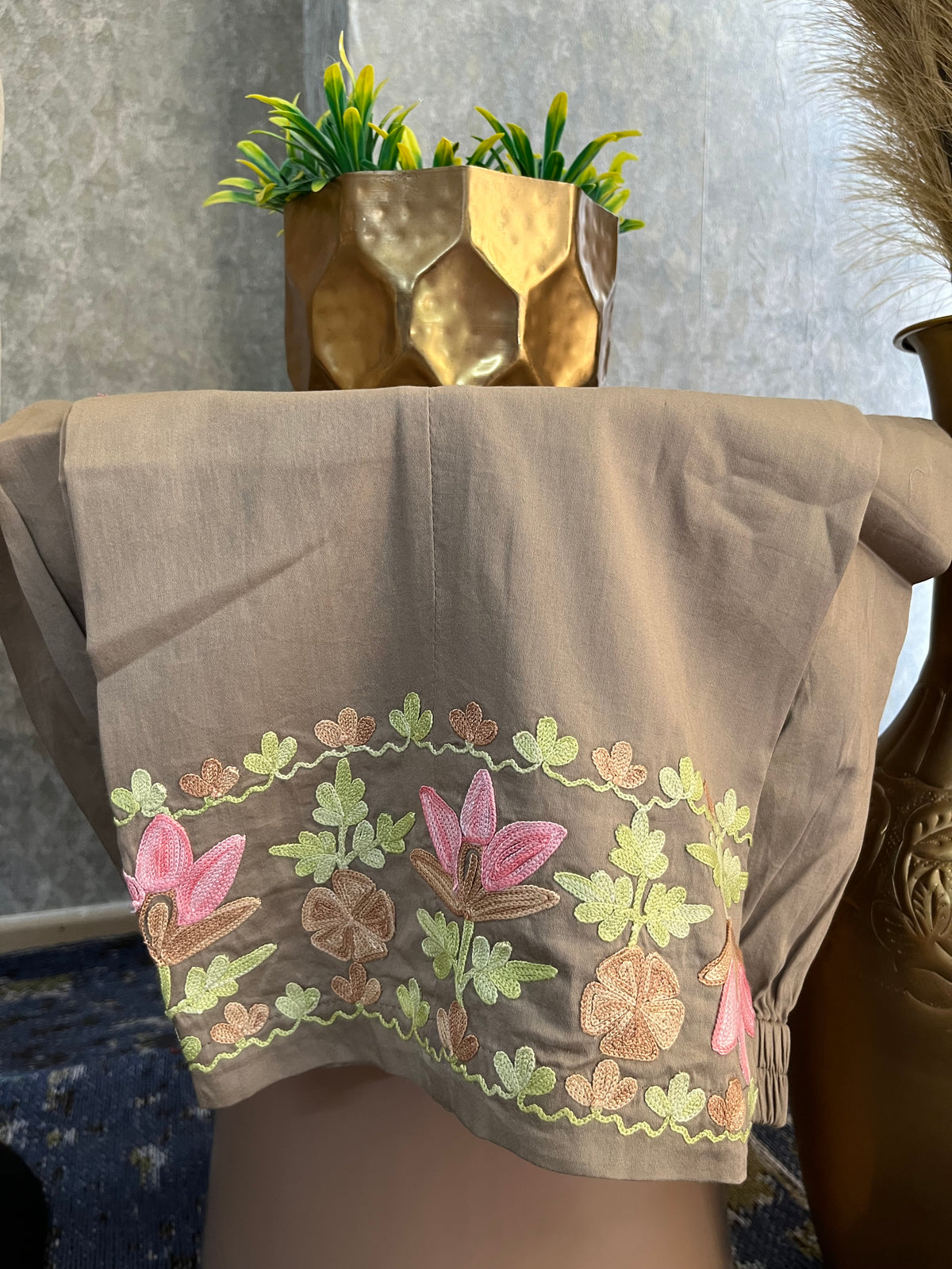 Beige Cotton Front Jaal Pheran Set  Size(44)