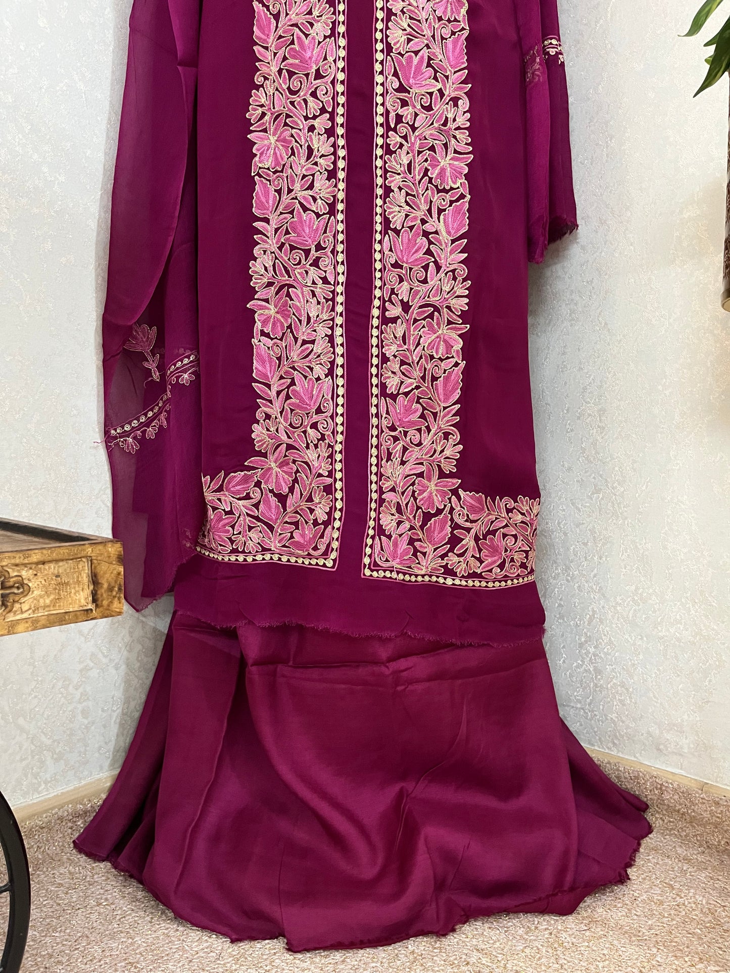 Wine Pure Georgette Achkan Kashmiri Suit