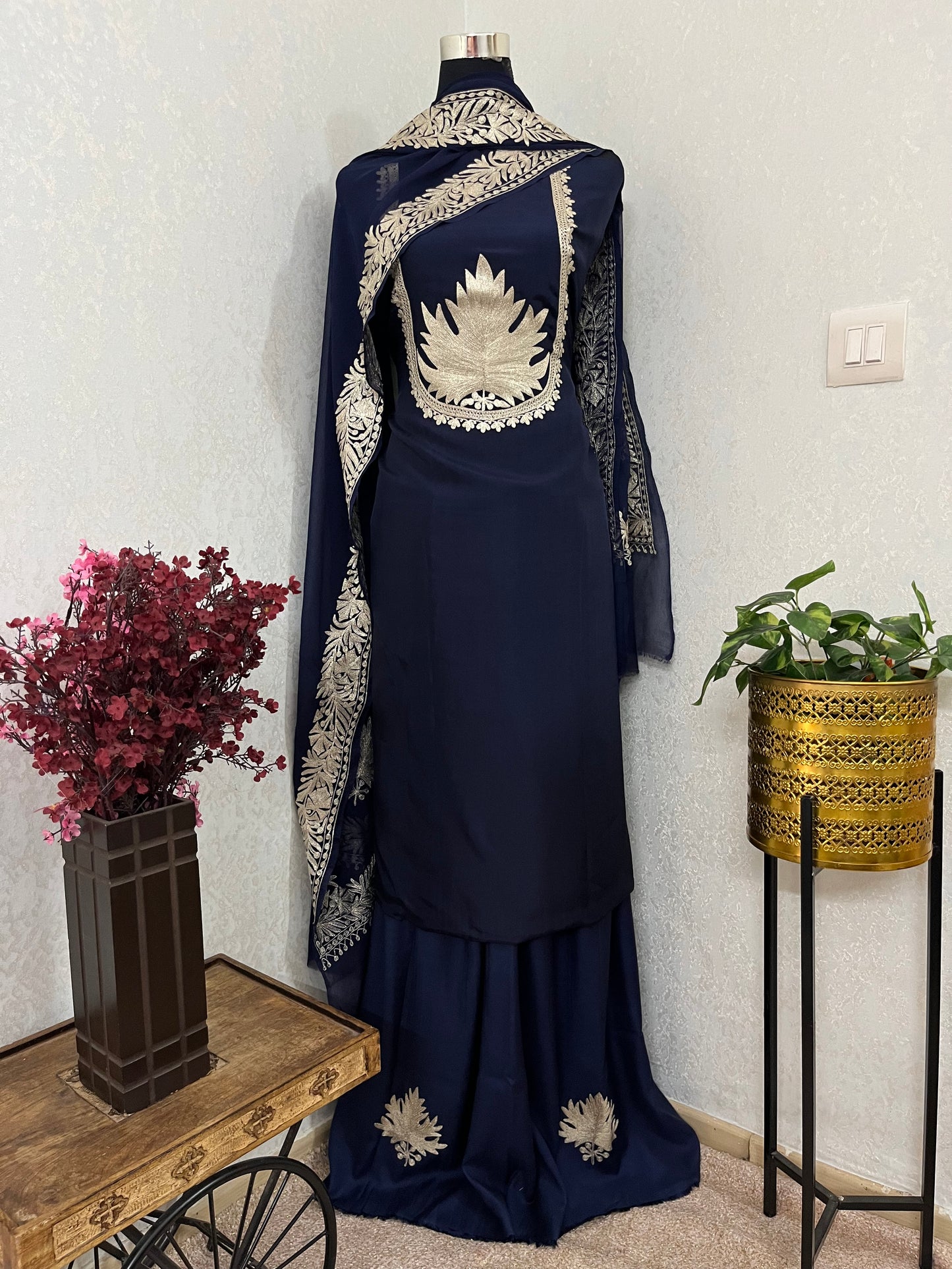 Navy Blue Sanam’ Tilla Kashmiri Silk Suit