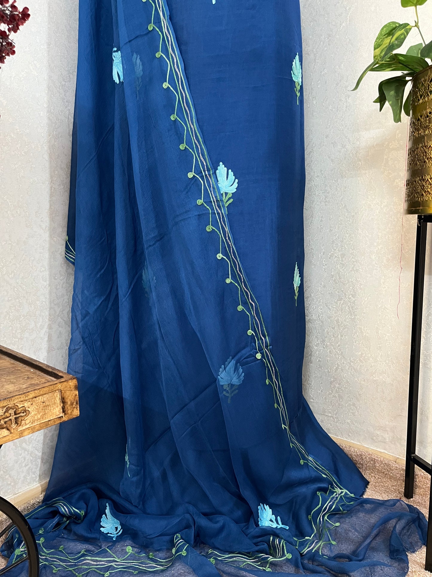 Blue Opada Silk Kashmiri Suits