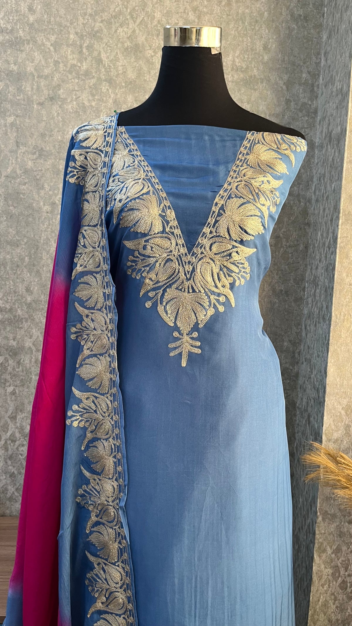 Blue Sanam Silk Kashmiri Suit