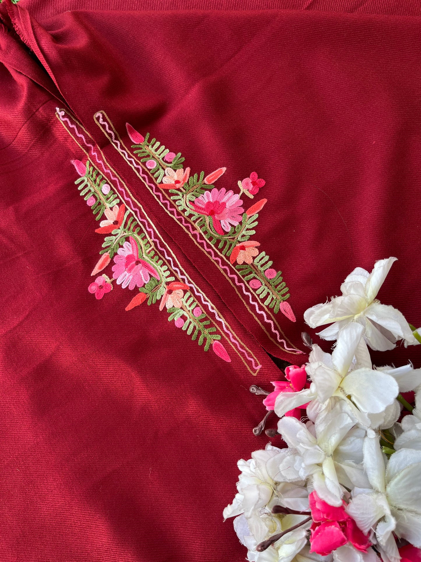 Maroon Woollen Aari Embroidered 2pc suit 5mtr