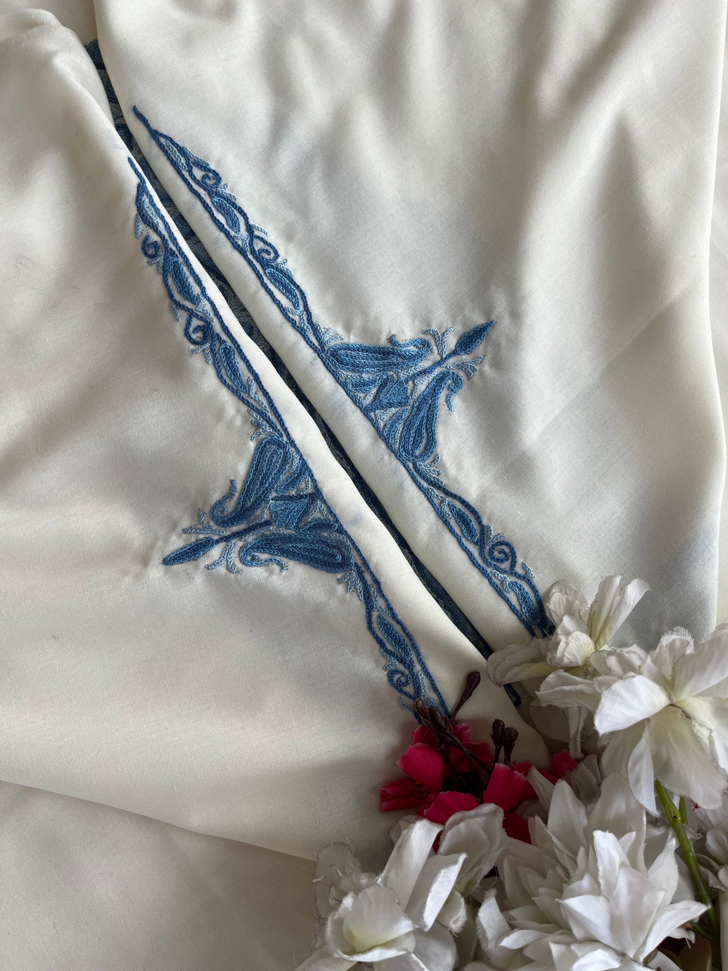 Off White Cotton Two Piece Suit (Hand Embroidered)