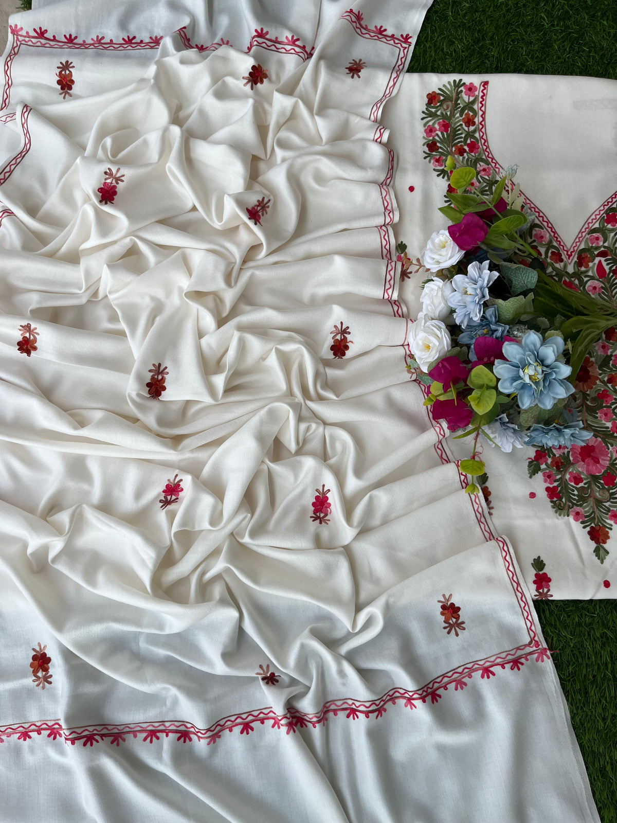 Off White Woollen Aari Embroidered 3pc suit