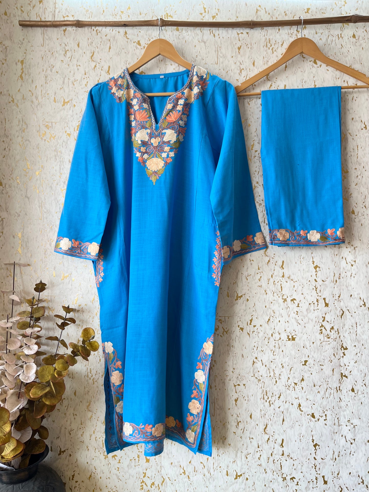 Sky blue Cotton Pheran Set (Free Size)