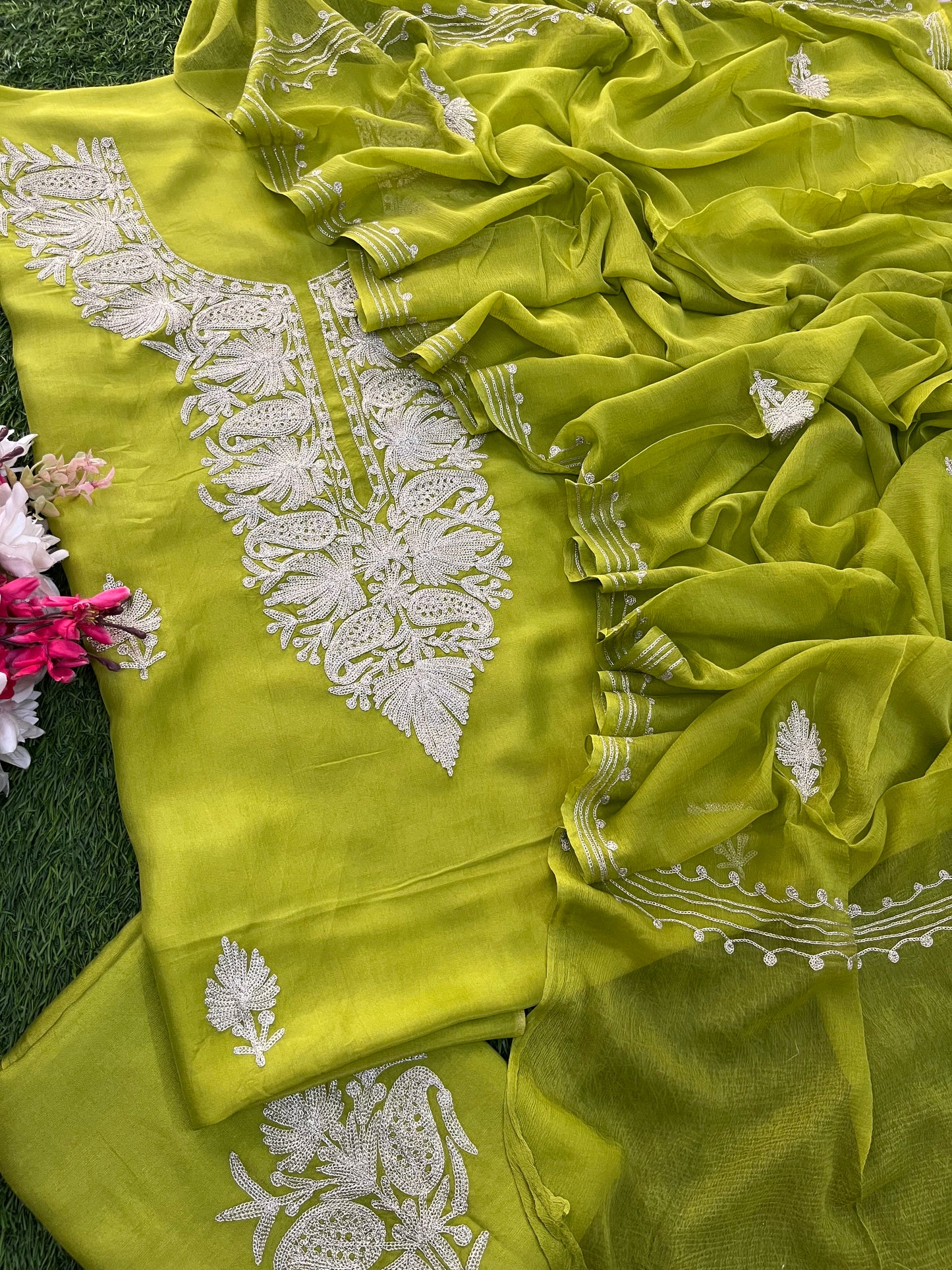 Green Silk Tilla Kashmiri Suit