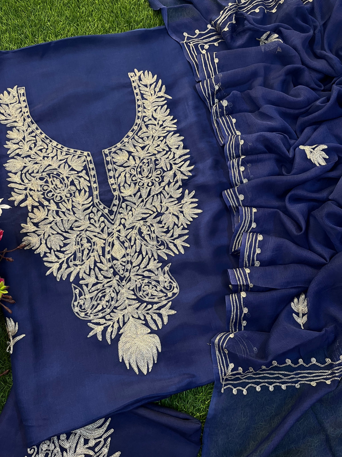 Blue Silk Tilla Kashmiri Suit